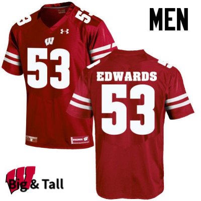 Men's Wisconsin Badgers NCAA #53 T.J. Edwards Red Authentic Under Armour Big & Tall Stitched College Football Jersey FL31T73LF